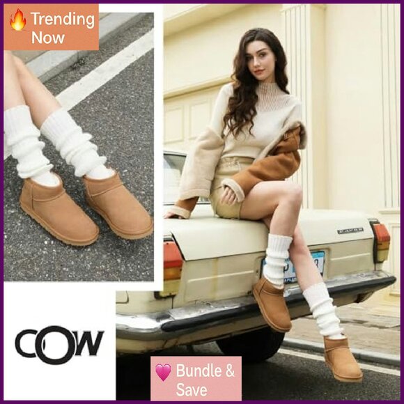 Genuine Suede Ankle Boots Women's Winter Snow Boots Fur Lined - Picture 4 of 8